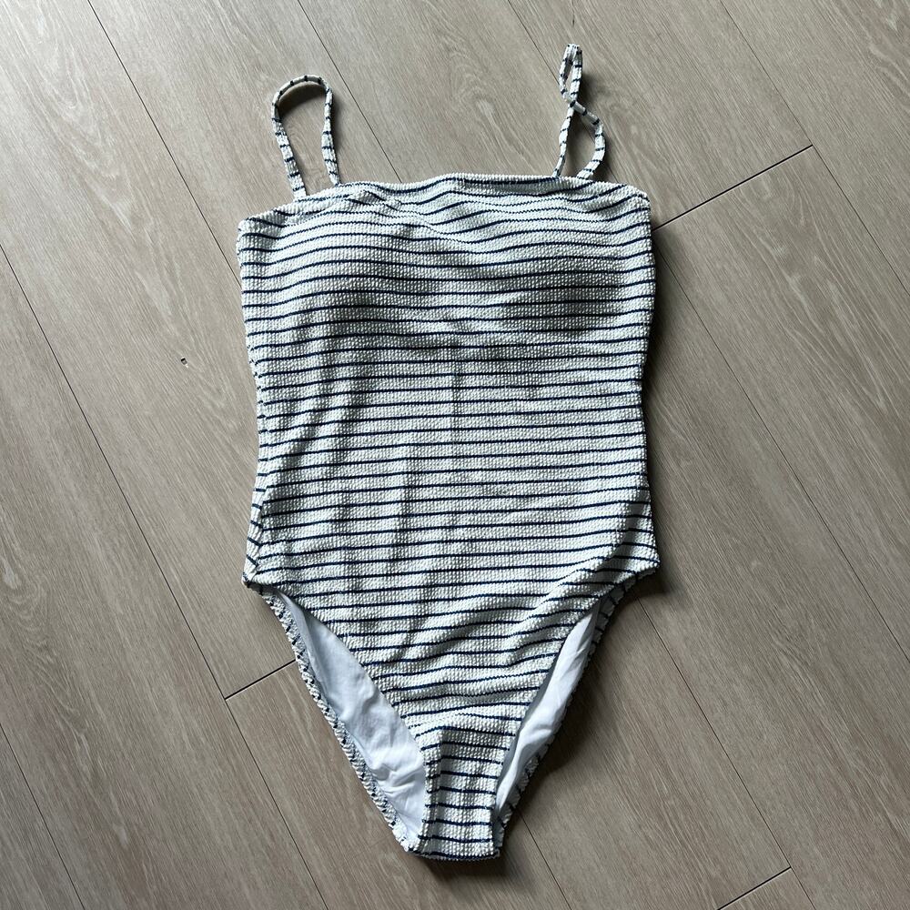 J Crew Gemma Bandeau Scrunchie On Piece Swimsuit Size 12 Striped